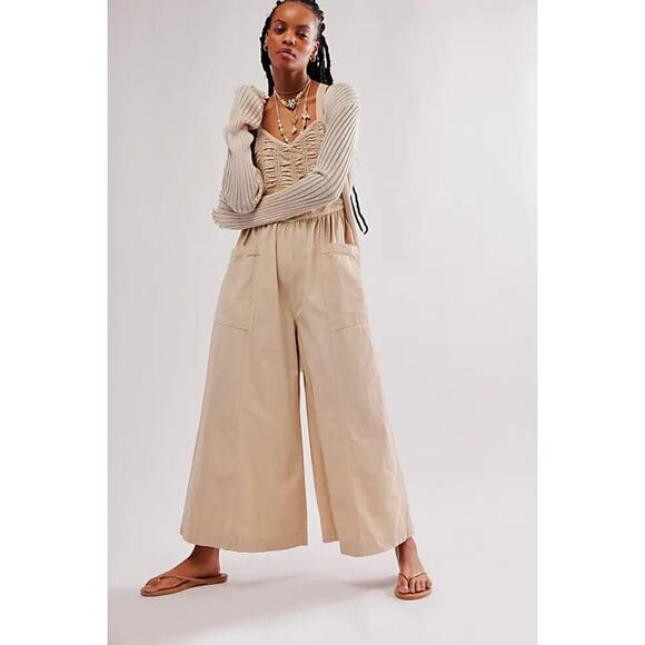 Free People Forever & Always Ruched One-Piece Jumpsuit Sz Small Light Sand NWT - Picture 2 of 11